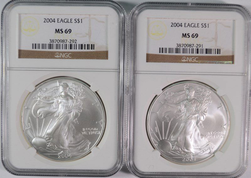 ( 2 ) 2004 AMERICAN SILVER EAGLE, NGC MS-69 (1 of 2)