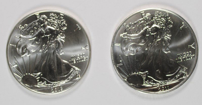 2 - AMERICAN SILVER EAGLES - 2011 & 2013 - BOTH BU (1 of 2)