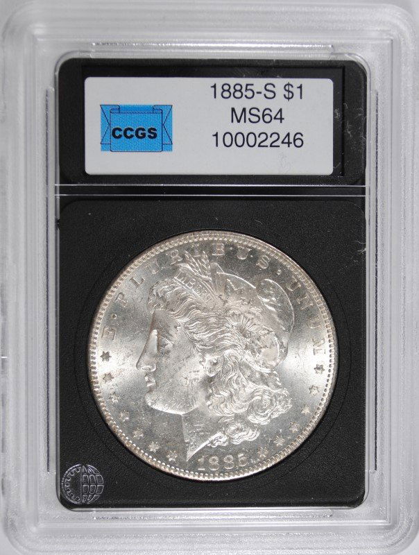 1885-S MORGAN SILVER DOLLAR, CCGS GEM BU BLAST WHITE (1 of 4)