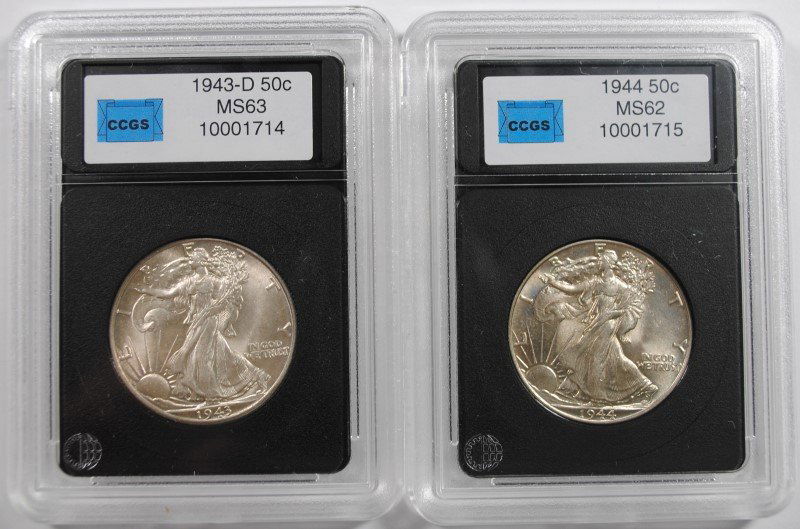 ( 2 ) CCGS GRADED WALKING LIBERTY HALF DOLLARS:  1943-D (1 of 2)