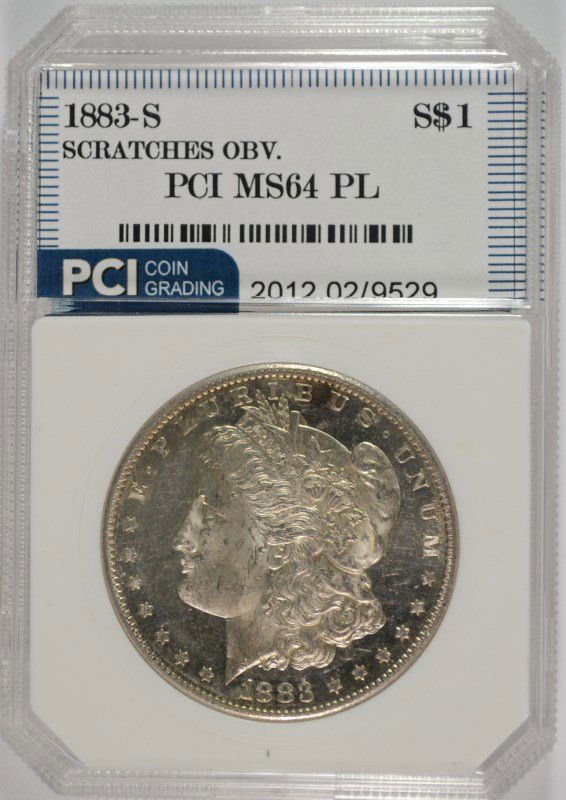1883-S MORGAN DOLLAR PCI CH/GEM BU PL SCRATCHES OBV. (1 of 4)