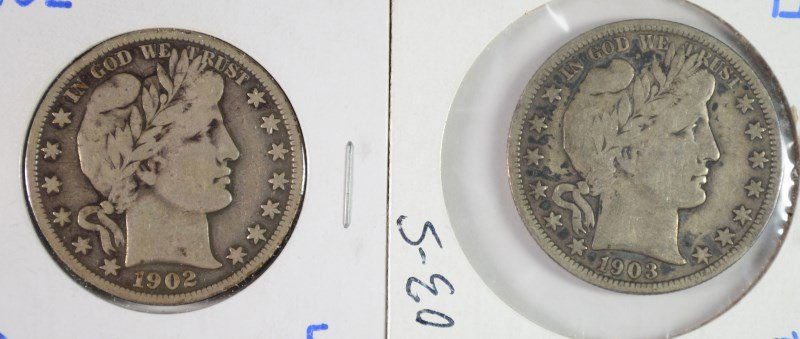 1902 & 1903-S BARBER HALF DOLLARS FINE (1 of 2)