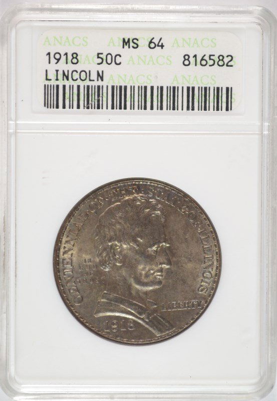 1918 LINCOLN HALF DOLLAR COMMEM ANACS MS65 TONS OF (1 of 4)