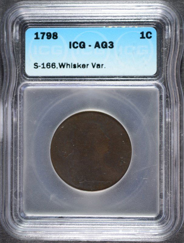 1798 DRAPED BUST LARGE CENT ICG - AG3 S-166 WHISKER (1 of 4)