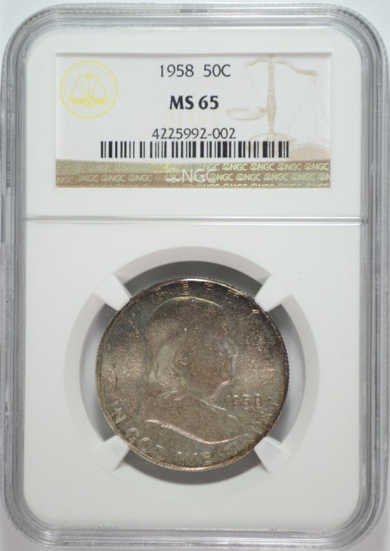 1958 FRANKLIN HALF DOLLAR NGC MS 65 (MINT SET TONING) (1 of 4)