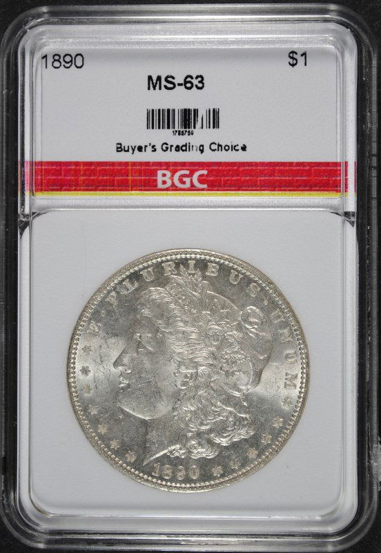 1890 MORGAN DOLLAR BGC GRADED CH BU: KNOWN FOR QUALITY & SERVICE. REGISTER TO BID!*PCGS#7196* ESTIMATE $60-$80 BGC MS63