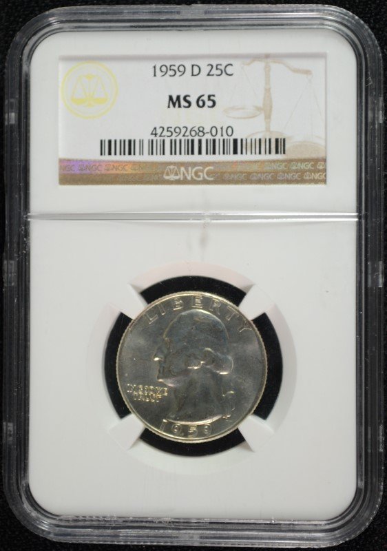 1959-D WASHINGTON QUARTER, NGC MS-65 GEM (1 of 4)