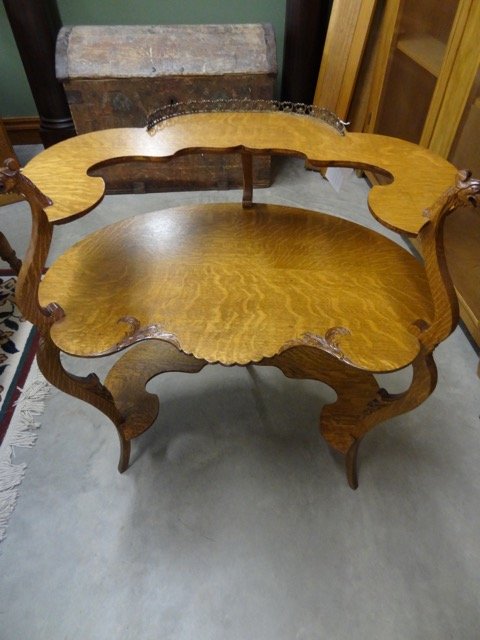 Ornate Oak Parlor Table w/Lion Heads (1 of 2)
