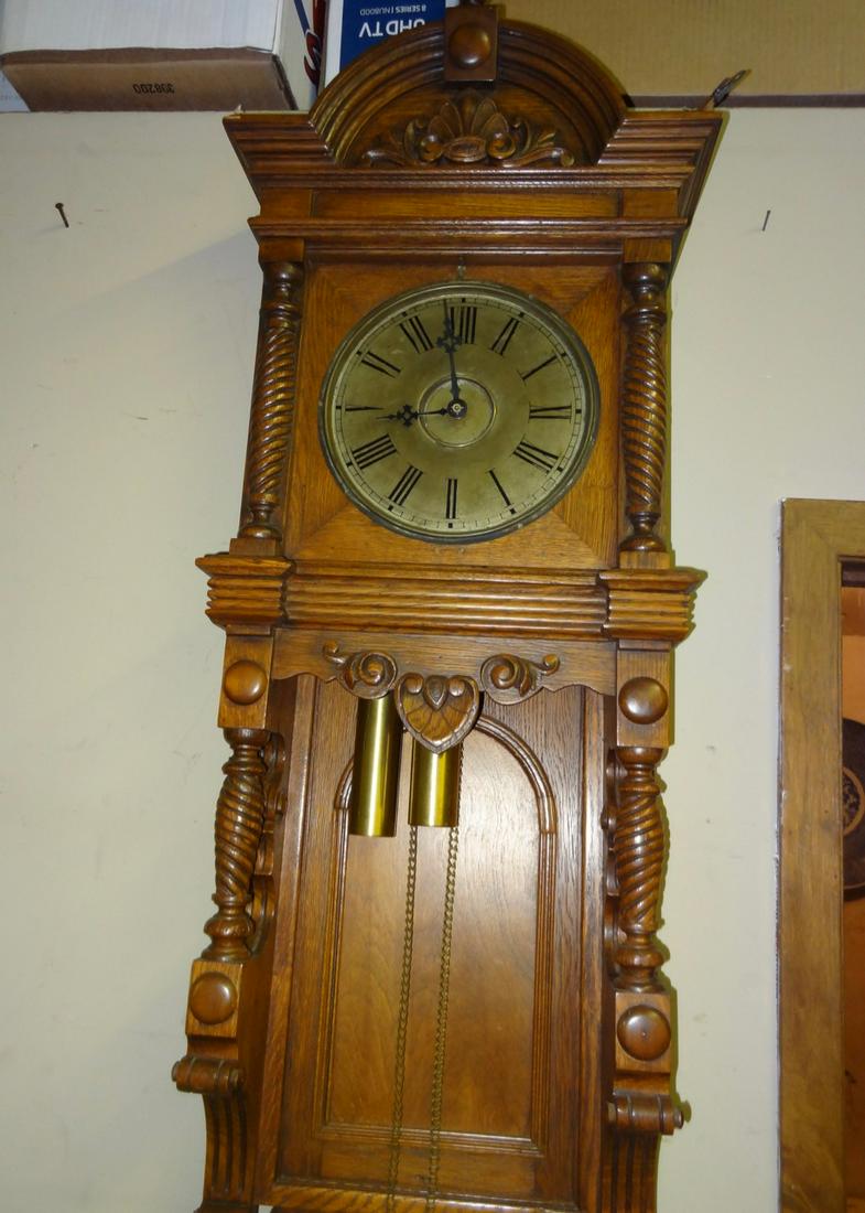 American 2 Weight Seth Thomas Wall Regulator: 50" Tall X 17" Wide- Has the Round Door for Face w/Pendulum & Weights