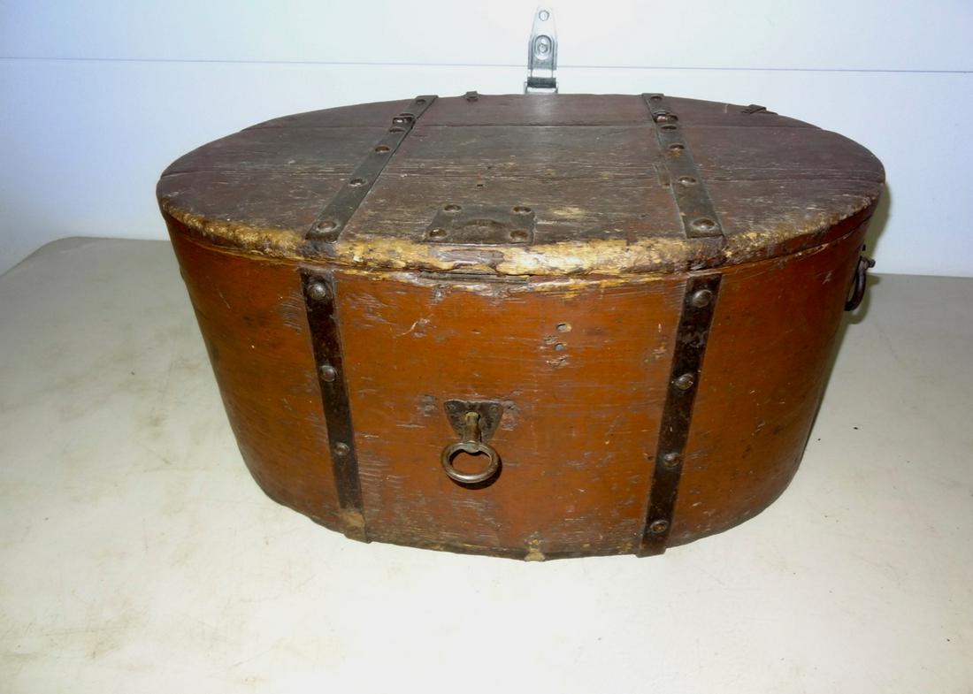 Large Oval Primitive Box w/Original Key: 24 1/2" Wide X 16 1/2" Deep X 12" High