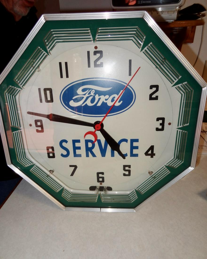 Ford Service 1940's Neon Clock: 18" X 18" X 7"