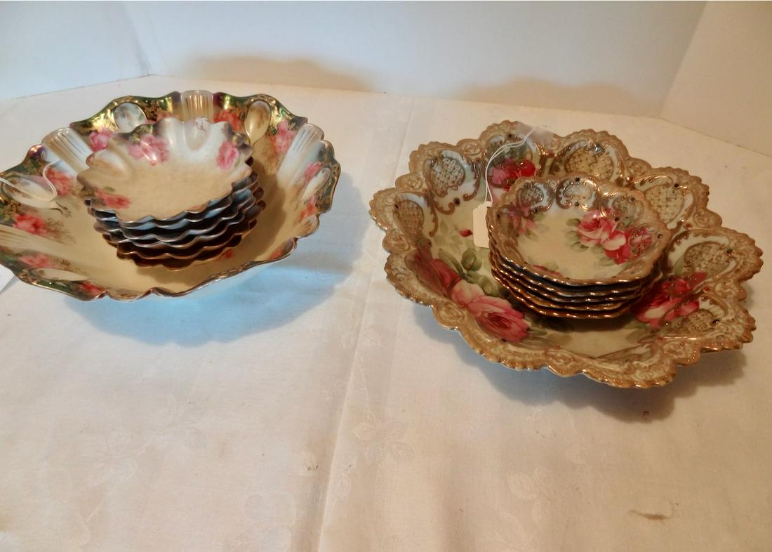 Two Decorated Berry Bowl Sets: One RS Prussia, One Nippon -11" Bowl Size with 6 Berry Bowls Each