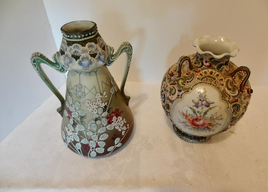 2 Decorated Vases: Largest Vase 8 1/2" Tall- One Marked Nippon
