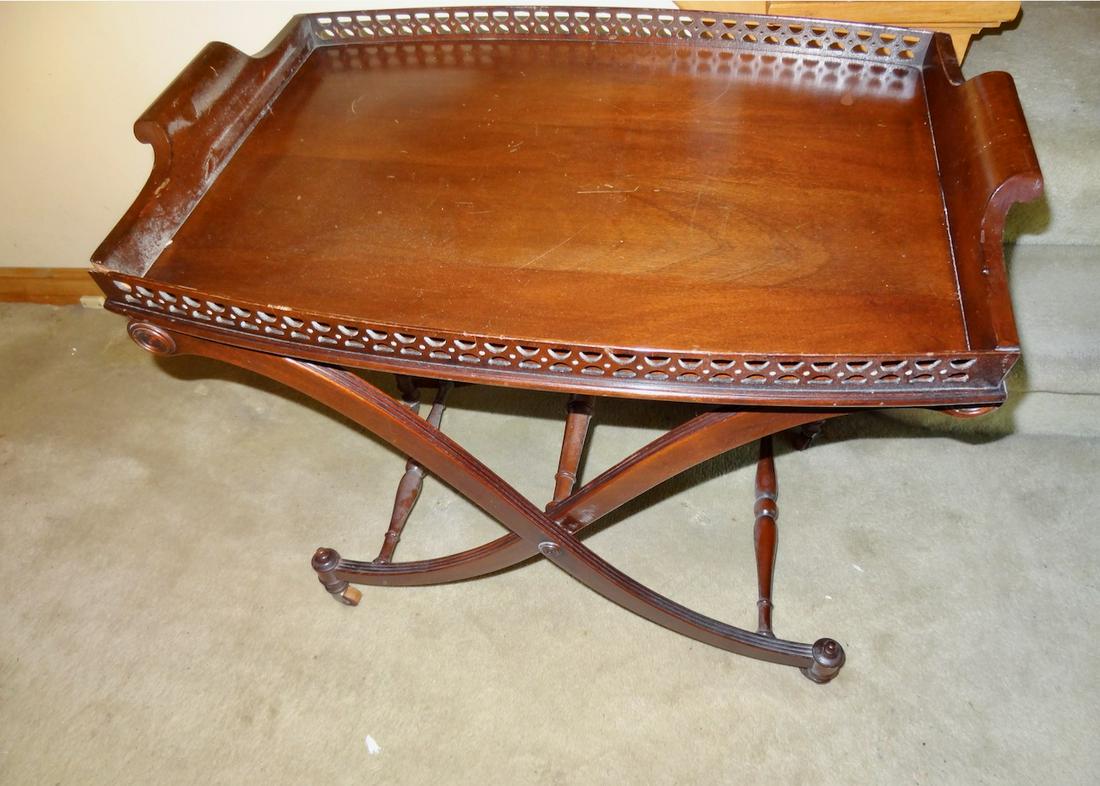 Mahogany Serving Tray on Stand: 36" wide x 30" Tall x 16" Deep