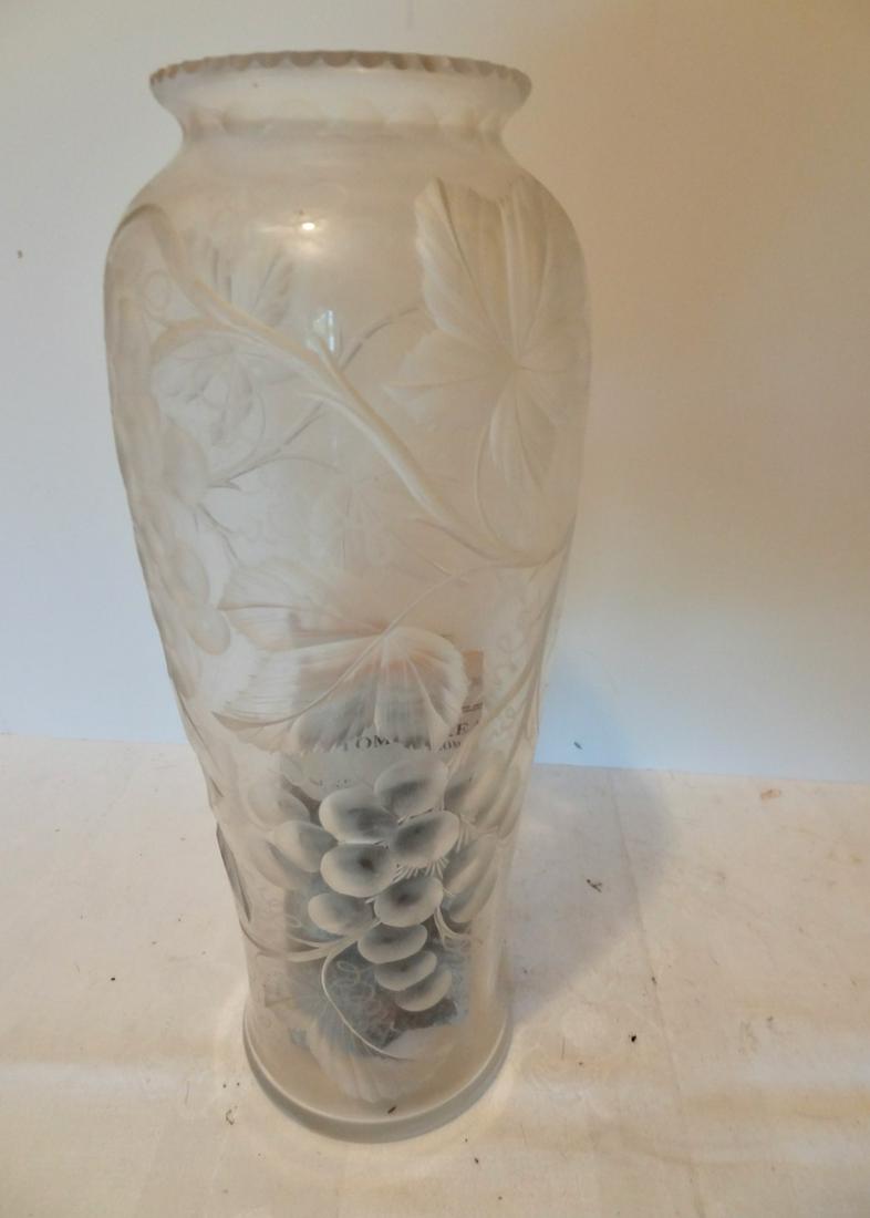 Heavily Cut Grape Pattern Flower Vase: 12" Tall