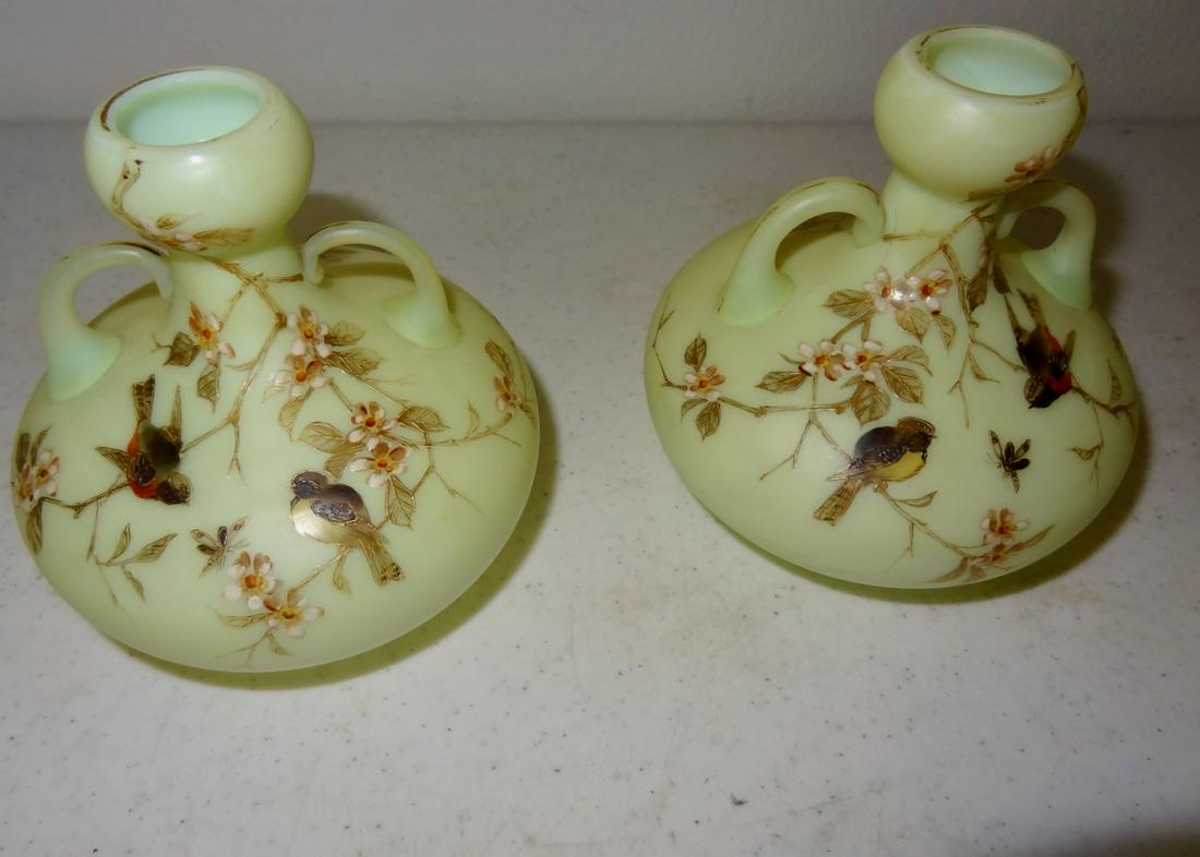 2 Handled Wavecrest Bottles: Decorated with Birds