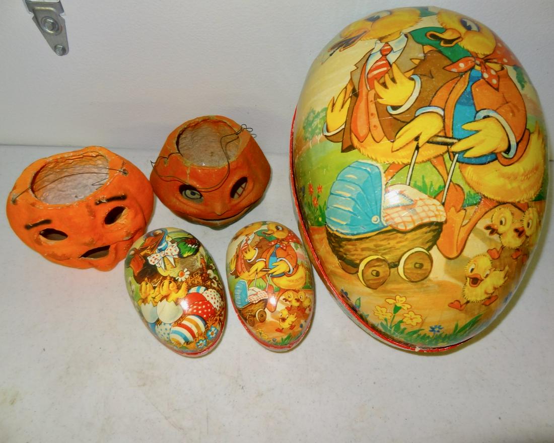 Holiday Paper Mache' Eggs & Jack-O-Lantern: Largest Egg 16" X 10" Wide