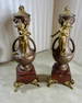 Pair Figural Spelter Marble Mantle Side Ornaments