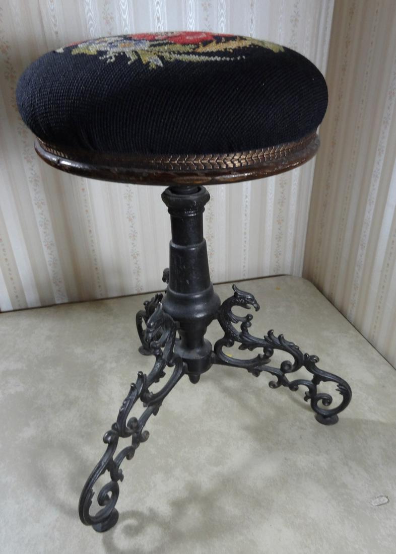 Ornate Cast Iron Base Piano Stool (1 of 2)