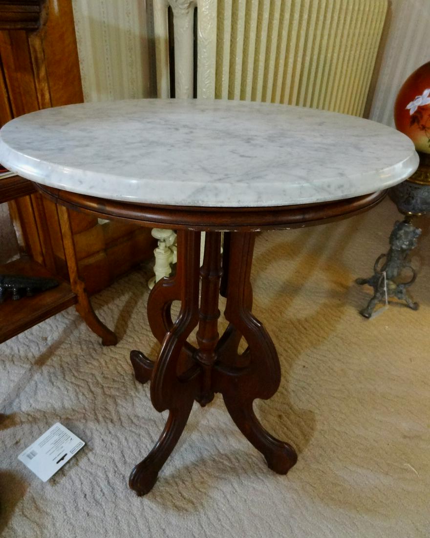 Walnut Marble Top Oval Table (1 of 2)