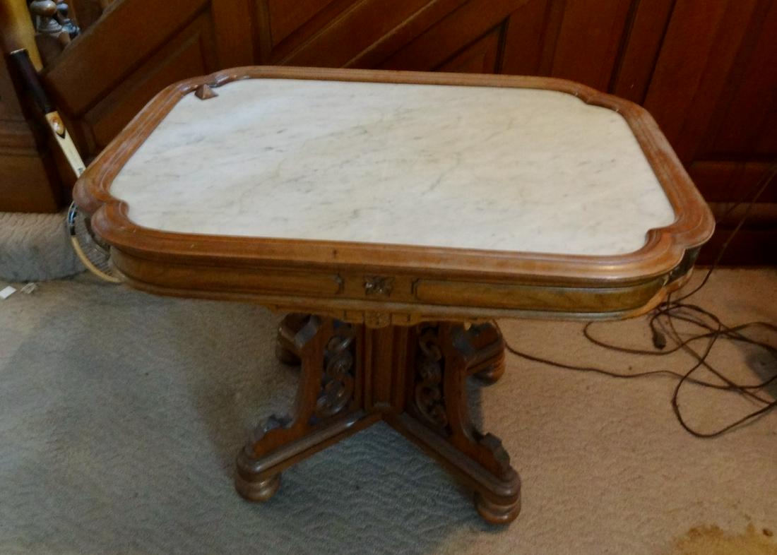 Large Victorian Walnut Insert Marble Top Table (1 of 4)