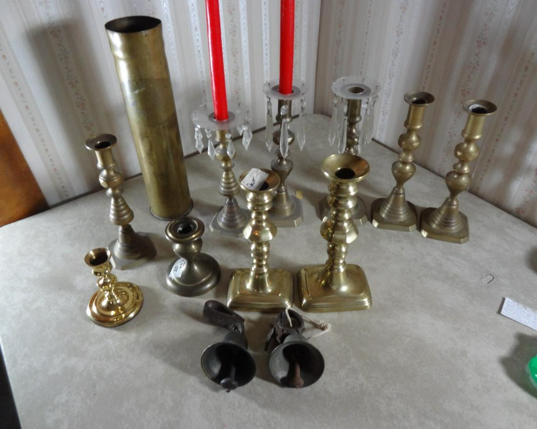 Large Lot of Brass Candlestics & Artillary Shells & (1 of 4)