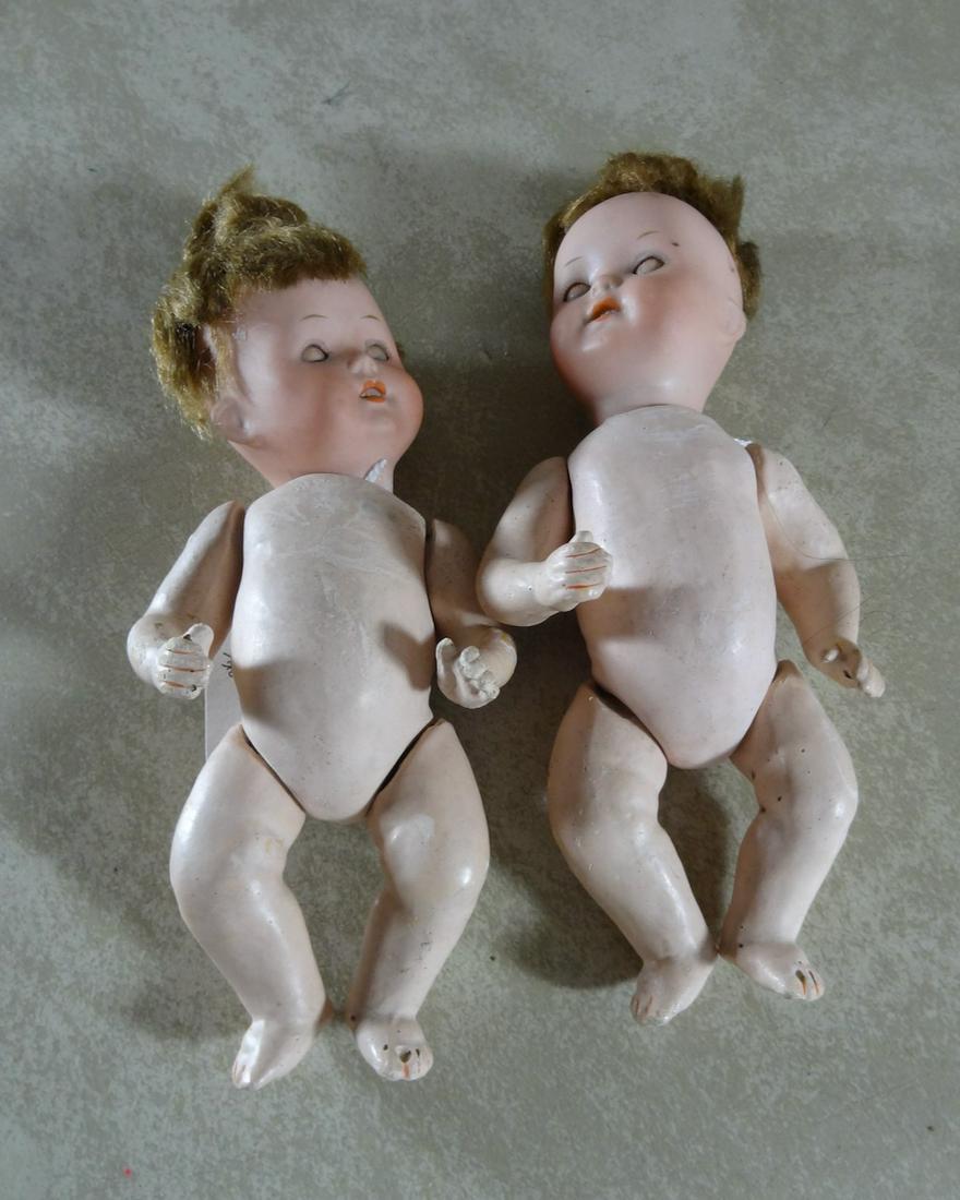 Pair twin bisque headed dolls marked Germay Heinrich: 8"high