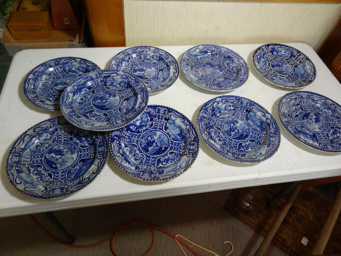 9 blue/white transferware historical plates (1 of 3)