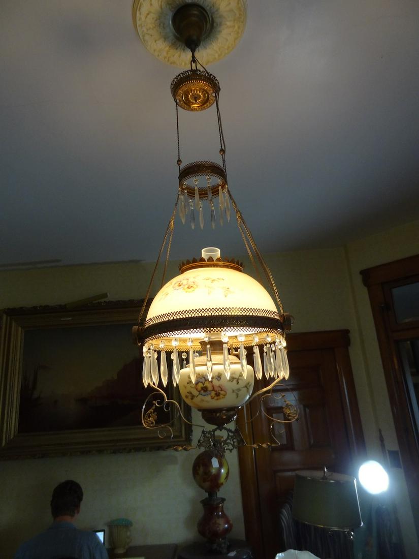 Victorian hanging lamp w/ prisms (1 of 3)