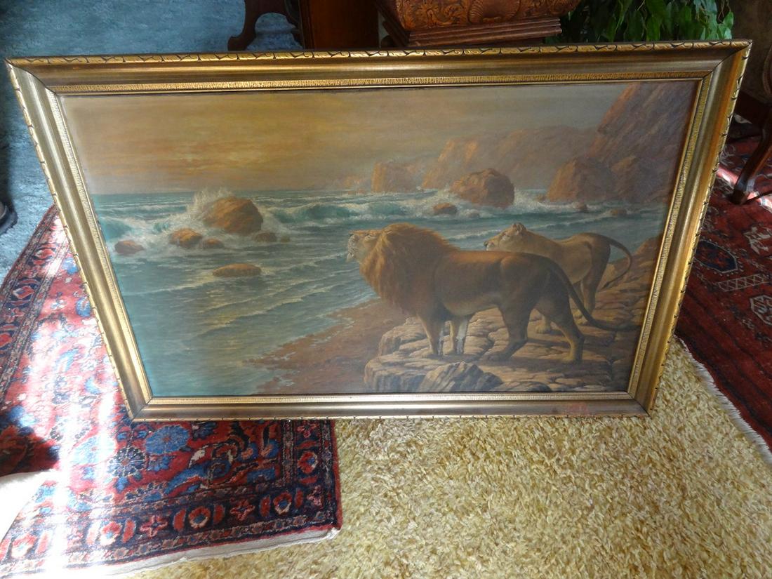 Oil on Canvas of Lion: Signed Carson; 40" by 26"