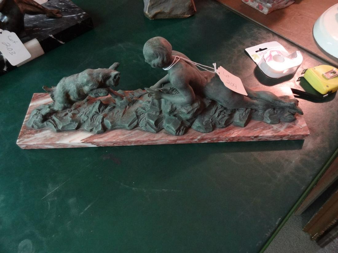Art Deco statue on Marble woman w/ animal (1 of 2)