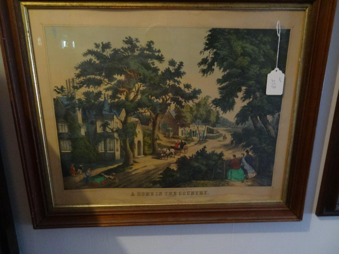 Early framed lithograph "A home in the Country" (1 of 2)