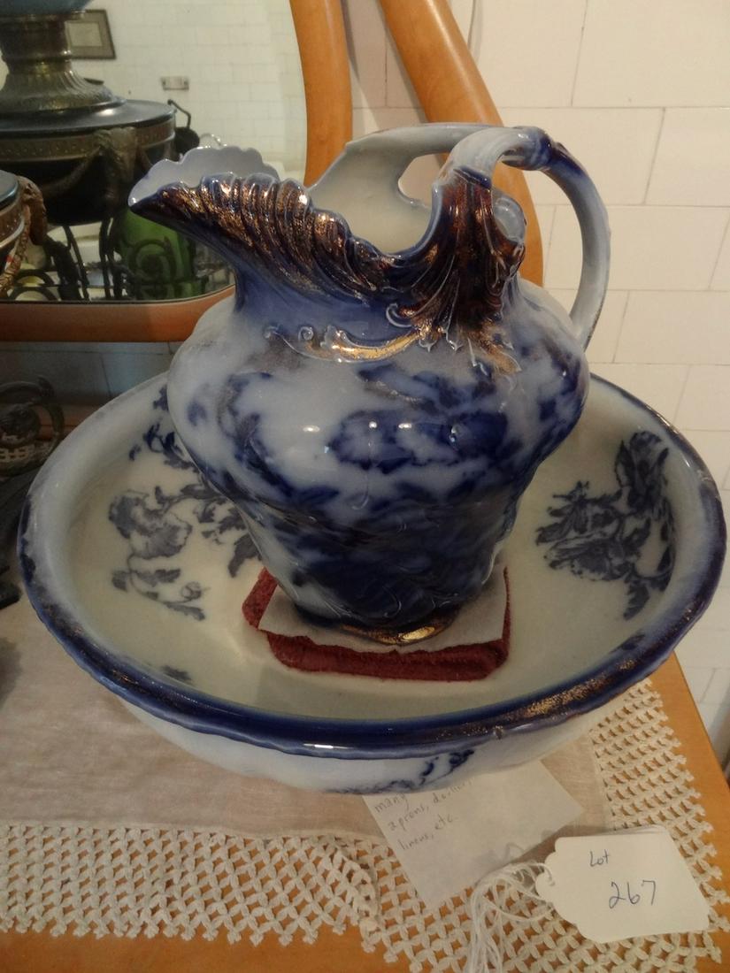 Ornate flow blue bowl/pitcher (1 of 3)