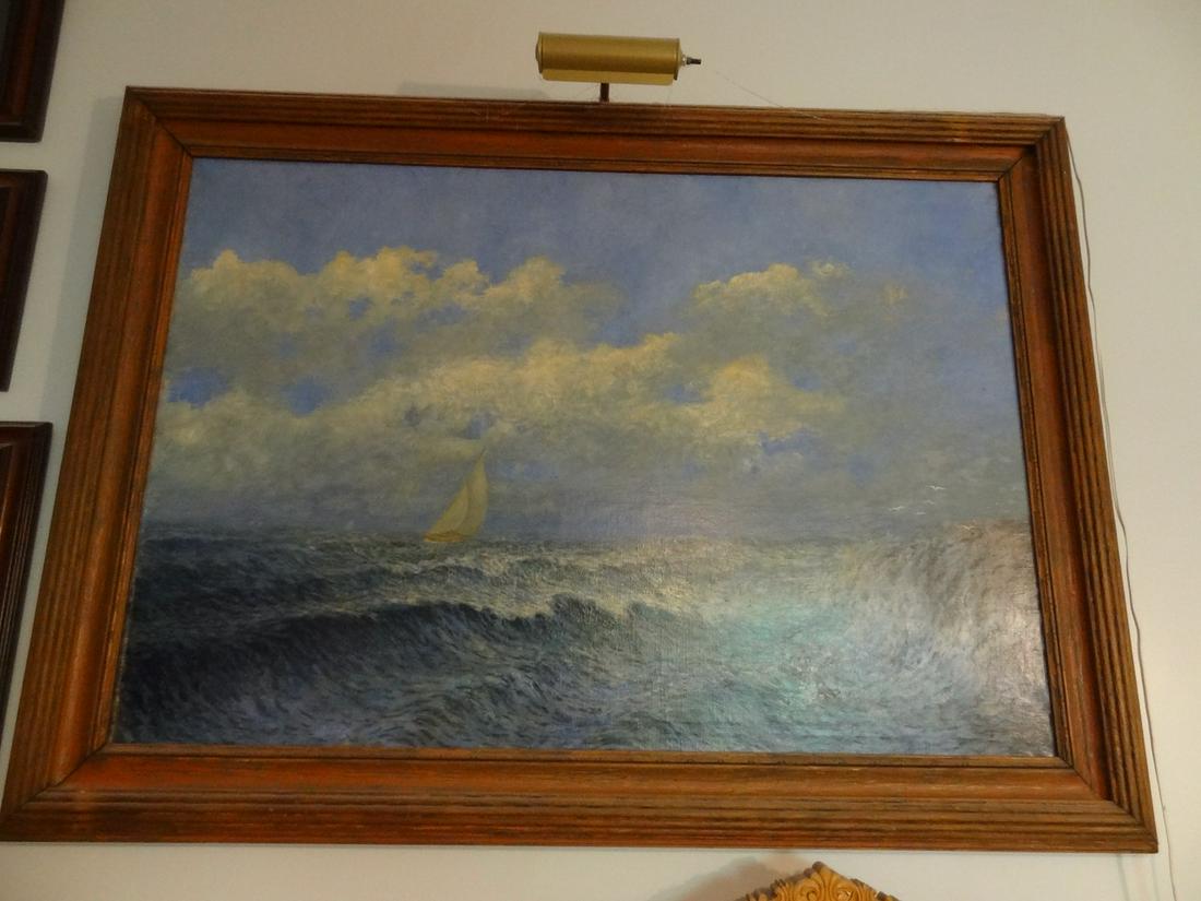 Large signed Oil painting of sailing ship (1 of 3)