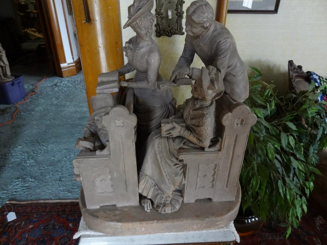 Reed & Barton John Rogers porcelain bisque: "Neighboring Pews"; 19" tall by 16" wide