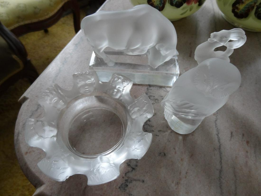4 signed glass animals; 2 signed Lalique (1 of 3)