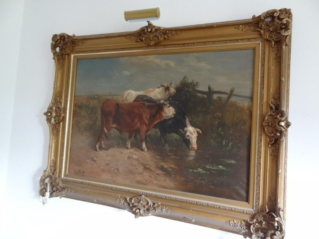 Large oil on canvas Cow painting ornate frame (1 of 3)