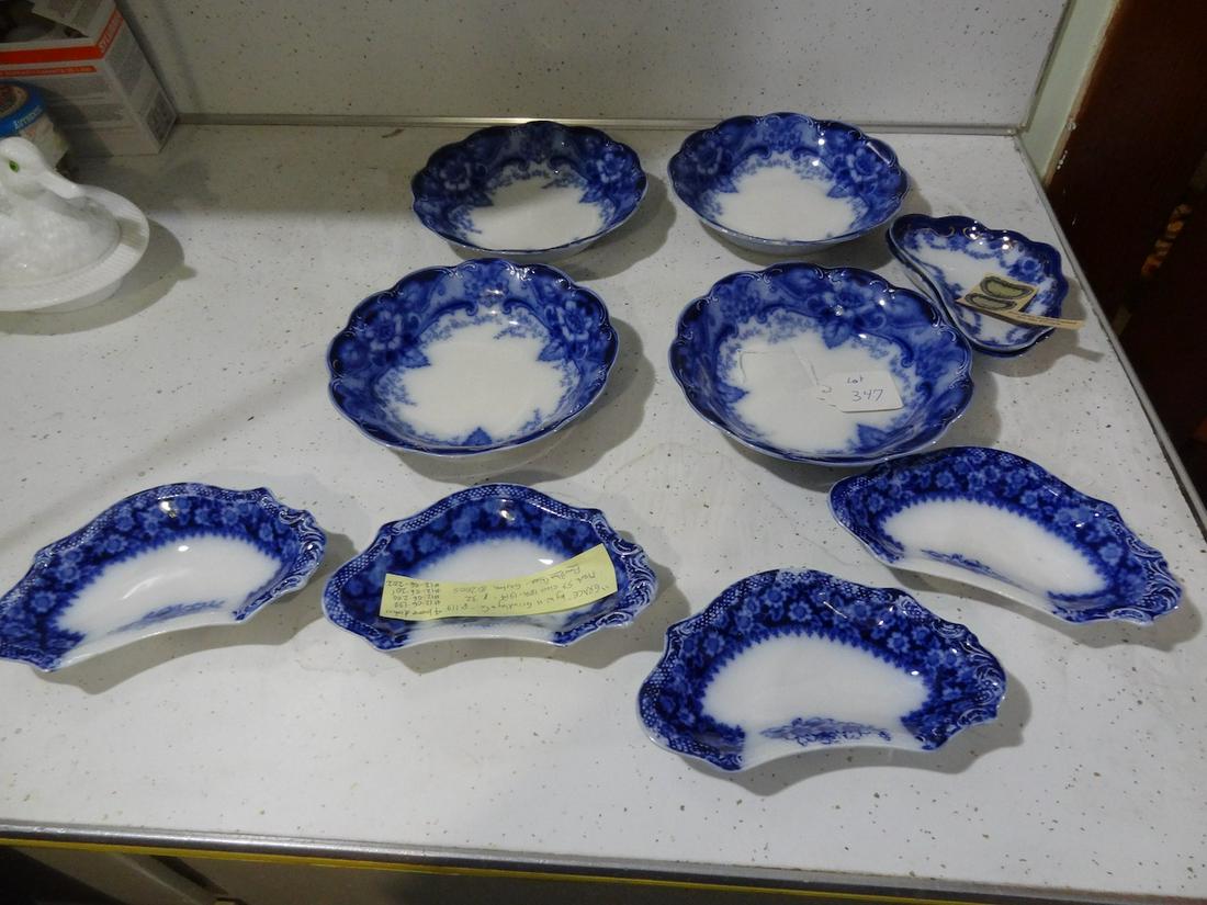 4 Flow Blue Bowls & 6 Flow Blue bone dishes: Bowls are 7 1/2" diameter