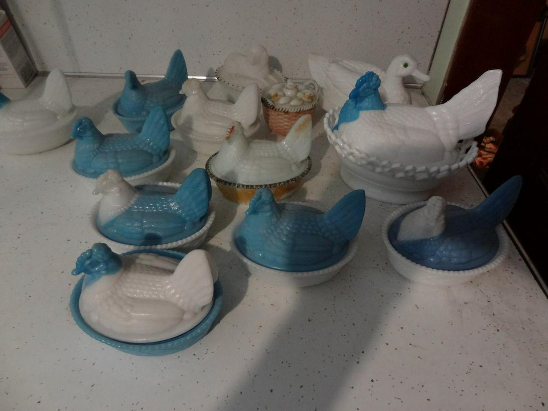 12 milkglass hen on nests: 2 piece hen on nests