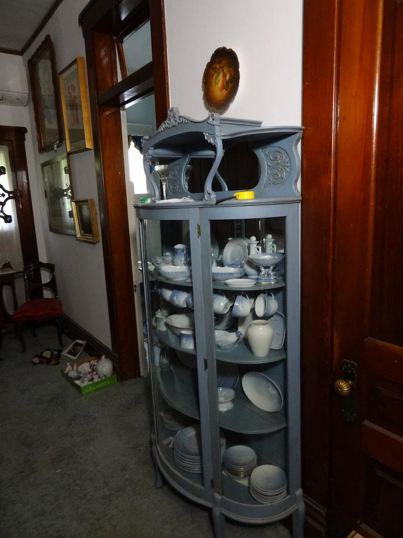 Small oak painted curved glass china cabinet (1 of 3)