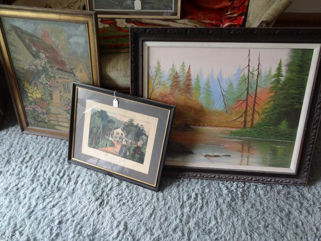 2 framed oil paintings and 1 Currier & Ives (1 of 3)