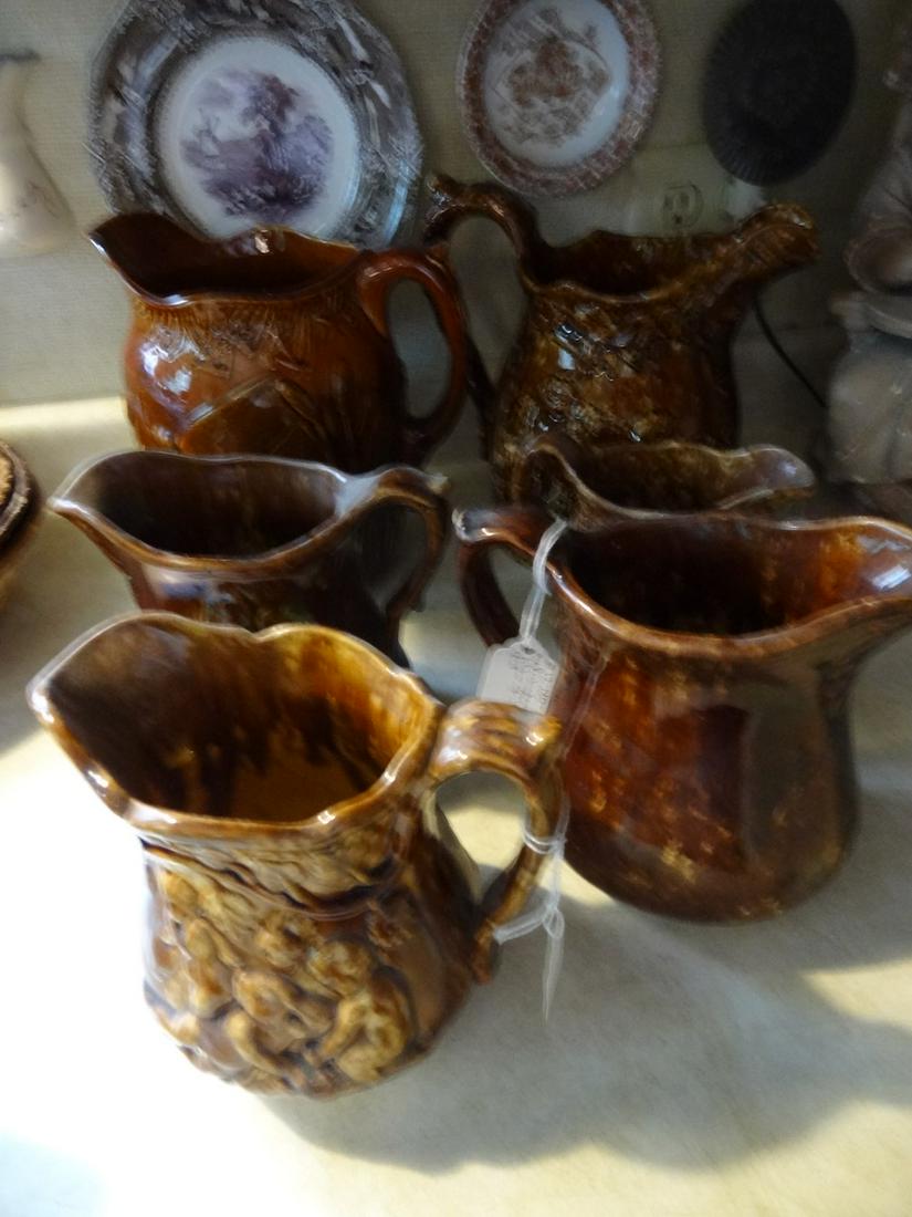 6 brown glaze pitchers & 2 transferware plates (1 of 1)