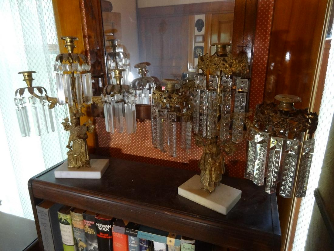 Pair bronze girondols w/ different prisms (1 of 3)