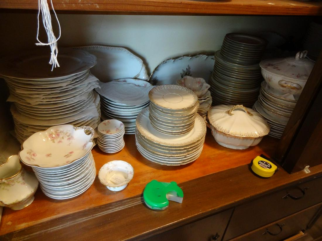 Large lot of Limoge: mixed patterns. Bottom shelf lot