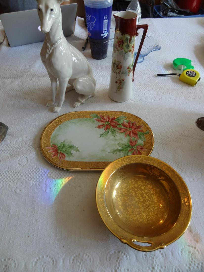 3 pieces hand painted china +Kay Finch greyhound (1 of 4)