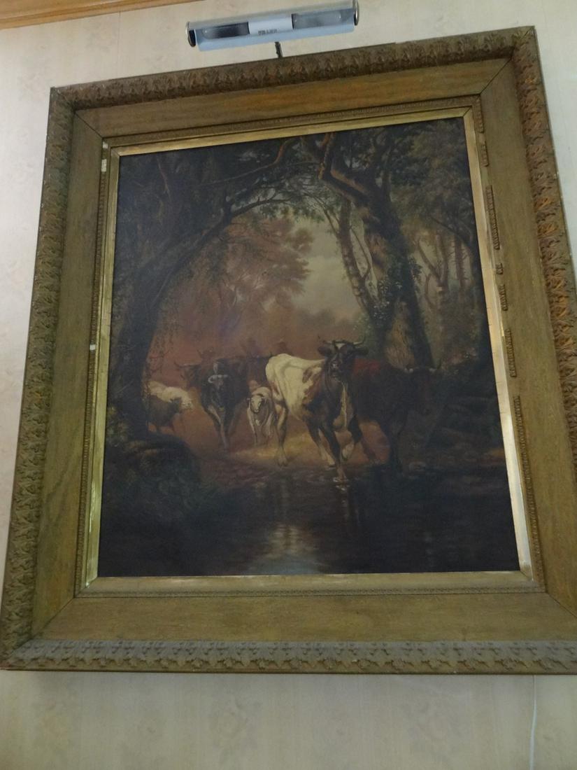 Large signed oil painting of cows (1 of 3)