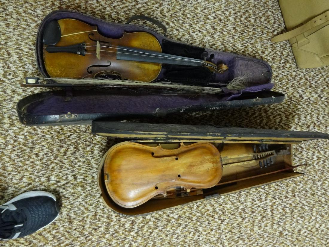 2 old violins w/ cases (largest 25" long) (1 of 6)