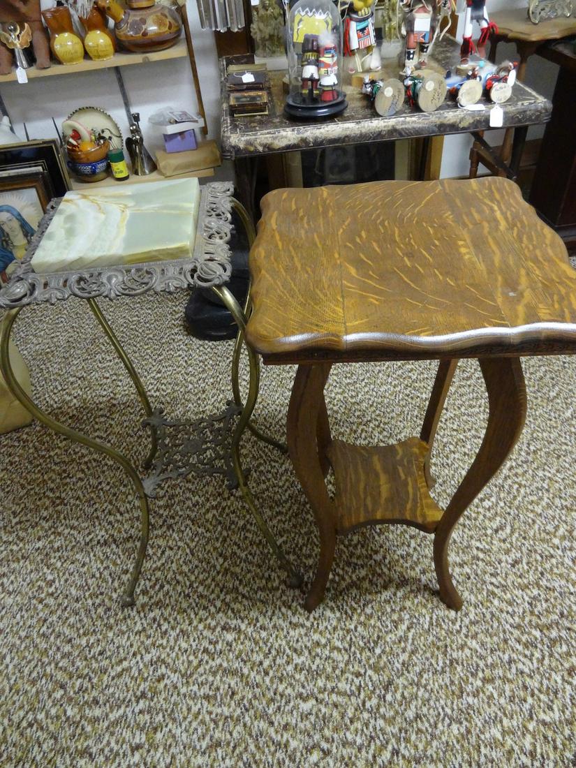 Marble top and Oak fern stands (1 of 3)