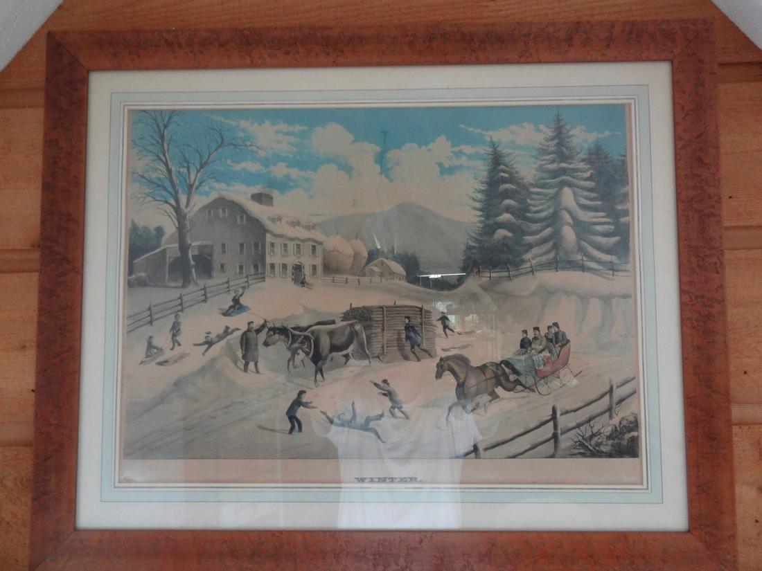 Large Currier & Ives framed litho of Winter (1 of 1)