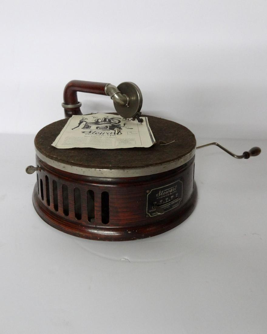 Small Stewart Grained Painted Wind Up Phonograph: 11" Round Plus Arm & Crank- Cost 6.50 Cent